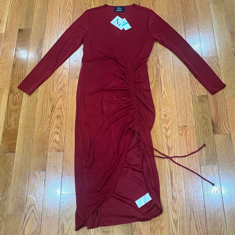 NWT Nina Parker Women's Burgundy Red Ruched Slinky Dress Plus Size 0X/L